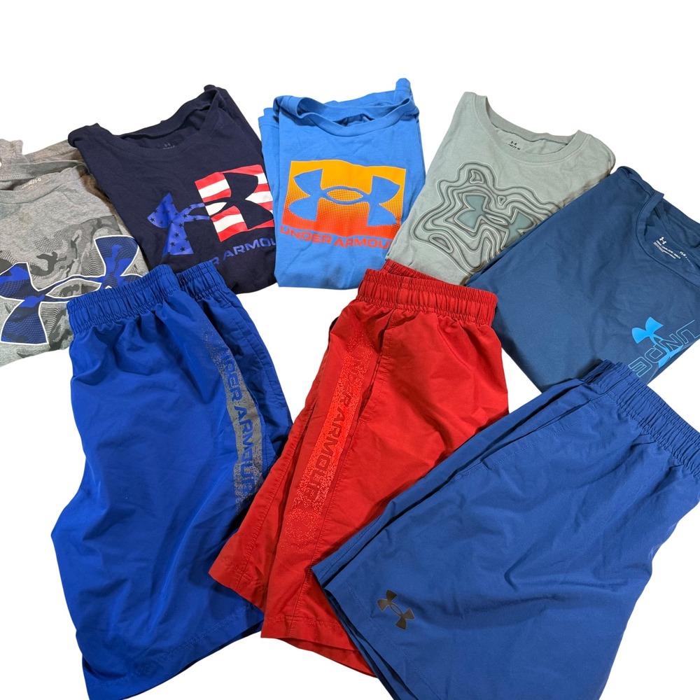 Under Armour Lot 8 Boys L Multicolor Shorts & Tees Bundle Activewear Sporty Gym